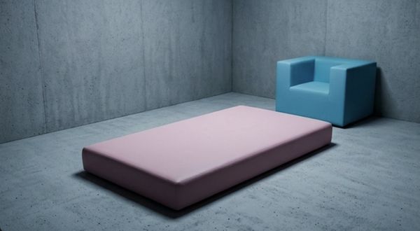 Roze gecoate matras en blauwe fauteuil tegen een betonnen wand – QMtex®, regio Harelbeke